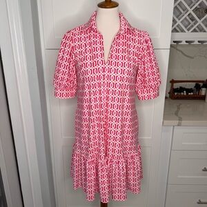 Jude Connally Vibrant Pink and White Midi Dress
